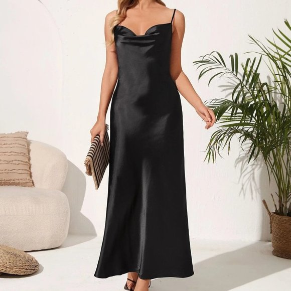 Dresses | Black Cowl Neck Cami Slip Dress Maxi | Poshmark